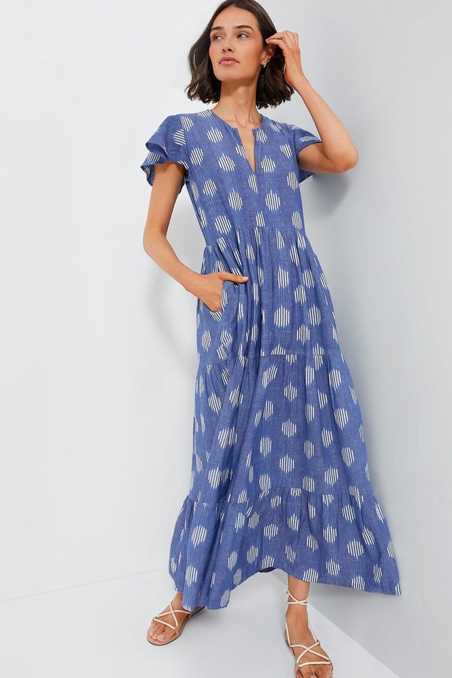 OLIPHANT Chatham Blue V-Neck Maxi Dress Size L NWT Retail $315